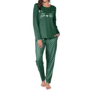 TeJoyce Pyjama Femme Hiver Coton, Ensembles de Pyjama Femmes Manches Longues Motif Chat et Pantalon &agrave; Pois avec Poches, V&ecirc;tements de Nuit Femme, Tenue de Maison Douce et Confortable S-XXL (TeJoyce-FR, neuf)