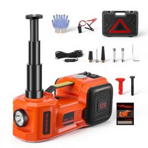 Haedswer Cric hydraulique &eacute;lectrique 5T 12 V (plage de levage 15-54 cm) avec compresseur de pneus Lampe de travail LED pour changement de pneus et atelier &ndash; Pour SUV, monospace, berline, camion (SORTAANDRE, neuf)