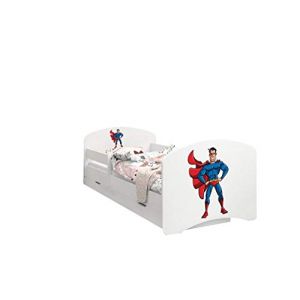Happy Babies - LIT D'ENFANT DOUBLE FACE AVEC TIROIR Design moderne avec bords s&eacute;curis&eacute;s et matelas en mousse antichute 7 cm (Superman, 180x90) (EuroTrip, neuf)