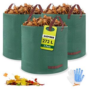 GIOVARA 3 x 272L Sacs à déchets de jardin robustes, Sac à feuilles, Sacs de jardin réutilisables avec poignées pour les déchets de jardin et pliable pour le traitement des feuilles dans le jardin (JeuneDora, neuf)
