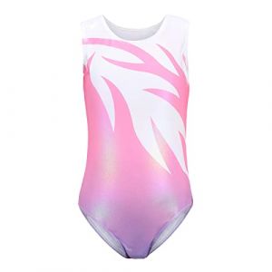 IBAKOM Enfant Filles Gymnastique Ballet Justaucorps Sans manches Danse Body scintillant une pièce Danse justaucorps Vêtements de danse Blanc + Rose 7-8 ans (ZhuL, neuf)