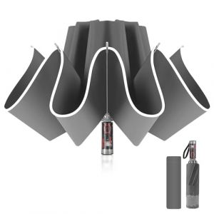 Pioggistar Parapluie inversé, Parapluie Pliant Automatique 10 Baleines pour Homme et Femme, Parapluie Mécanique Anti Vent, Anti Tempete, Diamètre 105 cm, Gris (N.SALARIO, neuf)