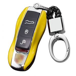 KUNIO Coque de clé Compatible avec Porsche 718 911 Carrera 918 Spyder Boxster 981 Cayenne 92A Cayman 981 pour Macan pour Panamera 970 Coque ABS Porte-clés de Voiture Jaune (KUNIO, neuf)