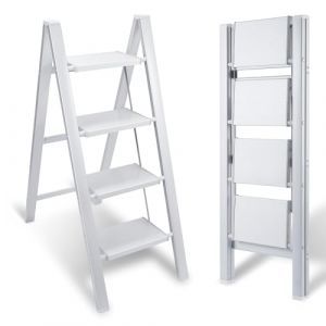 Yakimz Escabeau pliable en aluminium à 4 marches - Marchepied antidérapant - Petit et compact - Charge maximale : 150 kg - Pour la maison, le bureau, l'étagère de rangement portable (blanc) (HITGROW, neuf)