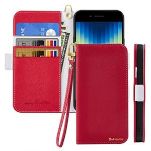 Butnyeoe Coque pour iPhone SE 2022/iPhone SE 2020 Rabat,Housse iPhone 8/iPhone 7 Clapet,Portefeuille Etui avec Fonction Support et Porte-Carte,Litchi Texturé Cuir/Antichoc Flip Cover Case.Rouge (Bartern, neuf)