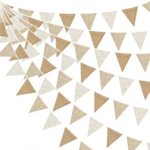 24Ft Guirlande Fanions Toile de Jute, Vintage Lin Marron Bannière Bruant Décoration de Fête Brun Tissu Triangle Drapeau Banderole pour Bohême Anniversaire Mariage Bapteme Intérieure et Extérieure Deco (MZY Co., Ltd, neuf)