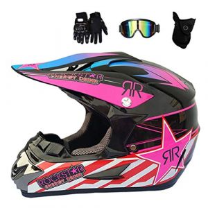 Casque Moto Cross Adulte Casque Motocross Moto Set, Goggle/ Gants/ Masque, Noir et Rose/ Certification Dot, Casque VTT Integral BMX Quad Enduro ATV Scooter pour Femme Homme Enfant,M (Mr. deer-FR, neuf)