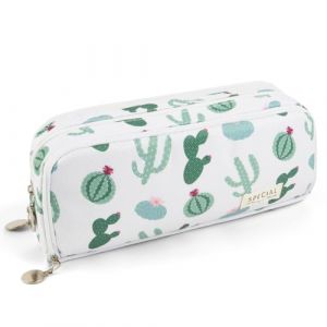 OFFCUP Trousse à Crayons, Grande Capacité Trousse Scolaire pour Garcon Fille, Sac à Crayons avec 3 Compartiments, Sac De Papeterie Organisateur pour Éclair Fourniture L'École (Cactus) (HOOCHE, neuf)