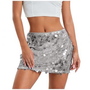 G&eacute;n&eacute;rique Deguisement Femme Grande Taille, Jupe Short Paillette Argent&eacute;e Femme, Tutu Mini Sexy Sequins Ann&eacute;e 80 Grande Taille Ballerine Skirt Fille Soir&eacute;e Patineuse Carnaval Festivals Argent&eacute;e, L (ChaoWenMao, neuf)