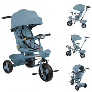 Pliable et Inclinable de la Naissance &agrave; 25 kg, Poussette Canne B&eacute;b&eacute; Ultra L&eacute;g&egrave;re, Compacte, avec Syst&egrave;me Trolley, Housse de Pluie Incluse, et CapoteExtensible-100 * 75 * 50cm-Bleu (Hechheu, neuf)