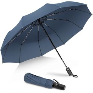 ZOMAKE Parapluie Pliant Resistant au Vent,Mini Noir Parapluies Compact Automatique pour Homme Femme,10 Côtes Petit Umbrella Paraplui de Poche Solide Anti Tempete(Bleu Gris) (ZomakeDirect, neuf)