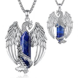 EUDORA Harmony Ball Phoenix Lapis Lazuli Collier pour Femme Homme Cuivre plaqu&eacute; Argent, Vintage Viking Celtique Flaming Phenix Pendentif Lapis Lazuli Amulette Bijoux Cadeaux pour Femme Homme, 20"+2" (EUDORA Harmony Ball, neuf)