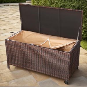 Rattan park Coffre de Jardin Étanche en Rotin，Coffre Rangement Exterieur à Roulettes,Coffre de Rangement Extérieur avec Couvercle Pneumatique, Résistant aux UV, Robuste et Durable, Facile à Nettoyer (Rattanpark Furniture, neuf)