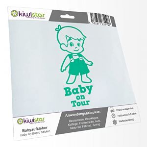 Kiwistar - autocollant b&eacute;b&eacute; - Turquoise - Stickers salopette gar&ccedil;on - Baby on Tour 20cm - pour voitures, motos, v&eacute;los, tuning (Kiwistar, neuf)