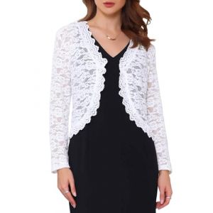 WOMLAYOUT Bol&eacute;ro de Soir&eacute;e Femme en Dentelle Florale &agrave; Manches Longues, Cardigan au Crochet, Gilet pour Les Invit&eacute;s de Mariage Blanc XL (Allegra K FASHION, neuf)