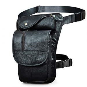 Le'aokuu Sac pour Les Jambes Poche De Jambe Sacoche de Jambe Moto Sac &agrave; la Taille en Cuir v&eacute;ritable Sac De Cuisse 3112 (3112 Noir) (Somedayfine, neuf)