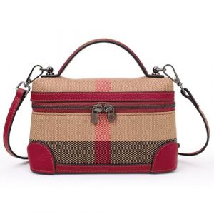 Rejolly Sac à bandoulière L19 pour femme, pochette en cuir avec poignée sur le dessus, sac à main à bandoulière silencieux, luxueux et tendance, Toile rayée bordeaux (fleeting time6, neuf)