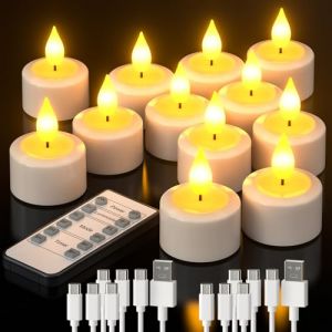 PChero Bougie Chauffe Plat LED Rechargeable, Lot de 12 Fausse Bougies à LED Flamme Vacillante Bougie Decorative Electrique avec Télécommande pour Deco Noel Anniversaire Maison Chambre Mariage (BestChoice FR, neuf)