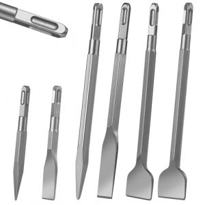 BUCOMTU 6 pièces de Burin SDS plus, 2 burins pointus + 2 burins plats + 2 burins larges, trempés à chaud, solides et durables, adaptés à la maçonnerie, au béton, à la pierre naturelle (VOICU LAWE S.R.L., neuf)