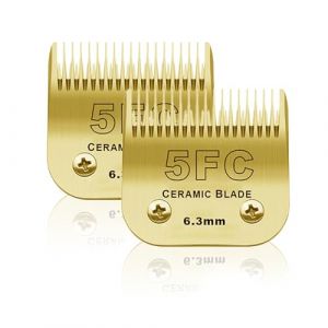 BESTBOMG 2 unité 5FC Lame de Rechange pour toilettage de Chiens,Compatible avec Les séries Heiniger/Moser Max45 /Andis/Oster A5 Tondeuse pour Chien,Couper Longueur 1/4" (6,3mm),Or (sodaer555, neuf)