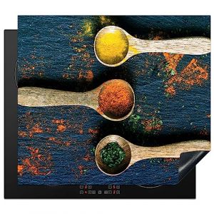 KitchenYeah&copy; Protection Plaque Cuisson Deco Cuisine Cache Induction 59x52 cm Protege Pour Cuisiniere Protection Gadget Epices - Cuill&egrave;re - Herbes - Marron - Jaune - Vert (KitchenYeah, neuf)