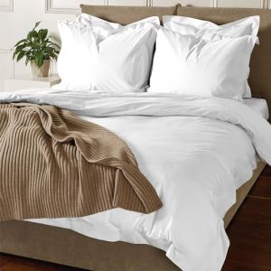 Pizuna Coton Luxueux Ensemble de Housses de Couette 260x220 cm 2 Personnes Blanc, Tissu de Satin de Coton &agrave; 800 Fils au Pouce carr&eacute; Housse de Couette Respirante avec Fermeture &agrave; Boutons (Pizuna Linens France, neuf)