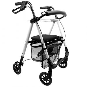 MOBILITY Plus+ Déambulateur d'intérieur ultra-léger IR10+ – Déambulateur pliable en aluminium – Rollator réglable avec accessoires (filet de transport & plateau amovibles) inclus – Blanc (outletstores-direct, neuf)