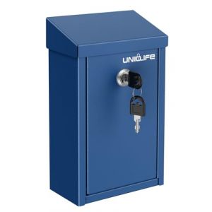 Uniclife Bo&icirc;te &agrave; cl&eacute;s pour l'ext&eacute;rieur, bo&icirc;te &agrave; dons en m&eacute;tal bleu avec serrure &agrave; cl&eacute;, bo&icirc;tes &agrave; suggestions s&ucirc;res, bo&icirc;te aux lettres murale avec fente sup&eacute;rieure, coffre &agrave; monnaie en acier pour bureau (Dinglang, neuf)