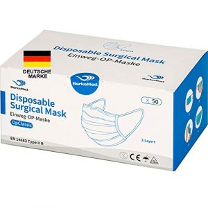 Masque chirurgical jetable,Performance du filtre ≥99%,Masque chirurgical selon EN 14683 type IIR (50 pièces),Numéro de pharmacie PZN: 16675531,Convient à l'environnement de travail médical (BerkeMed, neuf)