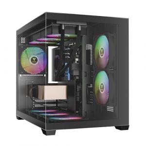 GAMDIAS Aura GC10M Boîtier PC Micro Tour M-ATX, Panneau en Verre Trempé sans Joint, 3 Ventilateurs ARGB 120 mm Intégrés, Installation sans Outils, Filtre à Poussière Magnétique, Noir (GAMDIAS, neuf)