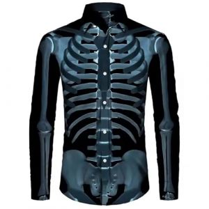 Mymyguoe Chemise de plage imprimée tête de mort pour homme - Motif tête de mort imprimée en 3D - T-shirt à revers - T-shirt moche - Costume d'Halloween - Chemise hawaïenne - Chemise décontractée (Mymyguoe, neuf)