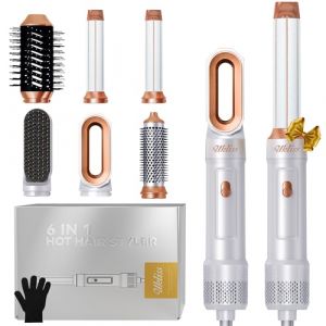 UKLISS Airstyler 6 en 1, Brushing Brosse Soufflante avec S&egrave;che Cheveux, Boucleur a Cheveux Automatique, Lisseur cheveux, Hair Dryer Airbrush, Coffrets Cadeaux Set pour Femmes Styling (Blanc) (ukliss beauty, neuf)