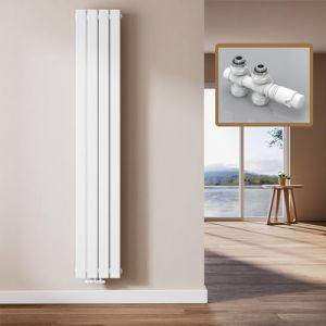 EMKE Radiateur Design Vertical, 180 x 30 cm, Radiateur Mural Plat en Acier,Double panneau, Raccord Central, Blanc, 911W(y compris vannes) (EMKE, neuf)