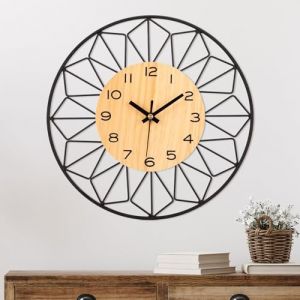 VIVILINEN Horloge Murale Bois Massif Métal 30cm Horloge Murale Silencieuse sans Tic-Tac Salon Chambre Cuisine Bureau Grande Pendule Murale Bois Naturel Moderne Classique (Adonauss, neuf)