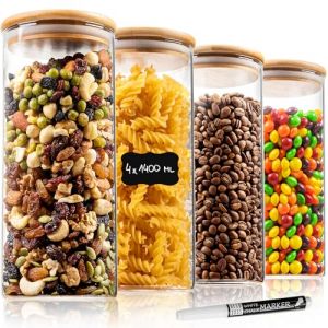 Deco haus® Bocaux en Verre Hermétique Lot de 4 [+ÉTIQUETTES] - Bocal en Verre avec Couvercle 4x1400ml - Bocal Rangement Cuisine - Bocaux de Conservation - Boite Anti Mites - Pot Hermétique Alimentaire (Mortred, neuf)