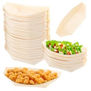 LOBVABA 50 Pièces Barquette Alimentaire en Bois,Coupelles en Bambou Bateau,Bol en Bois,Coupelle Bois,Barquettes en Carton Kraft,pour Sushis,Anniversaire,Mariage,Collations Frites Salade Sushis Gâteau (STORE TISTIRNT, neuf)