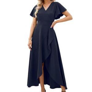 Misshow Robe Mere de la Mariee, Courte Longue Robe Cocktail Bal Femme Fille Manches Courtes pliss&eacute; Bleu Marine L (Cifucheng, neuf)