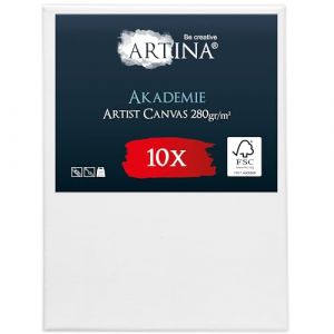 Artina Set de 10 Canvas Toile Peinture 18x24 cm &ndash; Tableau Peinture Ch&acirc;ssis Entoil&eacute;s en Bois FSC&copy; &ndash; Tableau Toile a Peindre Blanche 100% Coton 280g/m&sup2; &ndash; Toiles Stable Petite Toile Peinture &ndash; Akademie (Brandvin, neuf)