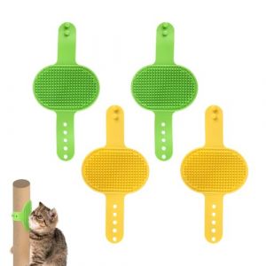 4pcs Brosse de Toilettage pour Chat, Brosse Murale pour Chat Peigne de Massage pour Chat Grattoir pour Le Visage Brosse de Massage pour Chats à Poils Longs et Courts (Vert, Jaune) (Beisong, neuf)