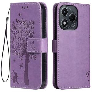 Topme &Eacute;tui en Cuir pour Honor 400 Lite 5G (6.7" inches), [ Coque Housse de T&eacute;l&eacute;phone Style Motif Chat Et Arbre] - Violet Clair (topme, neuf)