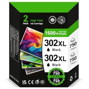 Cartouches Encre 302 XL Noir - 2X 750+ Pages, Rempla&ccedil;ant pour Original Cartouche HP 302 Noir, Encre Imprimante 302 pour HP Deskjet 3639 3630 3636 Envy 4520 4527 4524 4523 OfficeJet 4650 3830 3831 3832 (InkYeah Prints, neuf)