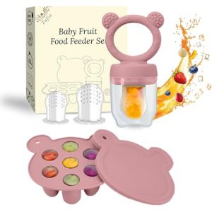 Zufio Grignoteuse b&eacute;b&eacute; - sans BPA Tetine grignoteuse b&eacute;b&eacute; 4M+ moule &agrave; glace au lait maternel conservation lait maternel - alimentateur de fruits en silicone (Pink) (ZUFIO-FR, neuf)