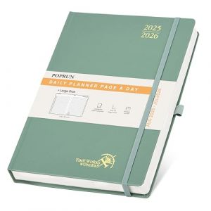POPRUN Agenda 2025 2026 Journalier A4 Grand Format 30,5 x 21,5 cm - 1 Page par Jour, D'Août 2025 à Juil 2026 12 Mois Scolaire, Couverture Rigide, Signet à 2 rubans, Papier 80g/m², Vert Minuit (Time Works Wonders, neuf)