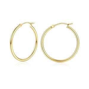 Chriscoco Boucles d'oreilles Femme Argent 925 Hypoallerg&eacute;nique Creoles Argent Femme Creoles Plaqu&eacute; Or 14K Boucle d'oreille Cr&eacute;oles 15/20/25/30/40/50/60/70MM (TOIMOI JEWELRY, neuf)