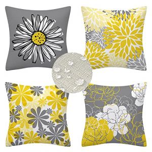 Morwealth Lot de 4 Housse de Coussin d'extérieur, imperméable Décoratif Housses de Coussin en Coton Lin Taie Oreiller de Canapé et Moderne Housse Coussin pour De Canapé (Jaune, 40 x 40 cm (Lot de 4)) (Morwealth, neuf)