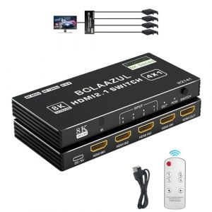 BolAAzuL Switch HDMI 4K 120Hz 4 Entrées 1 Sortie Commutateur HDMI 2.1 Multiprise HDM I 4 in 1 Out Splitter Switcher Hub avec Télécommande Supporte 8K@60Hz 2K@144Hz HDR 48Gbps pour TV Xbox Series X PS5 (BolAAzuL, neuf)