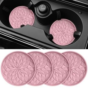 STLIAN Lot de 4 dessous de verre de voiture pour porte-gobelets &ndash; 7 cm &ndash; Tapis de tasse de voiture en silicone &ndash; Accessoires d'int&eacute;rieur de voiture antid&eacute;rapants universels encastr&eacute;s &ndash; Rose poudr&eacute; (DIRECT SUNNY, neuf)