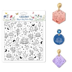 CHGCRAFT Feuille de Texture en Argile Polym&egrave;re &agrave; Motif de Plante en Cristal Mystique Fleurs et Feuilles Tapis en Silicone pour la Fabrication Boucles D'Oreilles Bijoux Bricolage 5.5 &times; 5.5 pouces (CHGCRAFT FR, neuf)