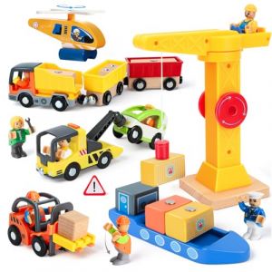 BuntWunder Jeux de Construction, Engins de Chantier Jouet avec Grue Enfant, Jouets Camion Benne, Jeux Educatif Cadeau Enfant, Jouet en Bois, Cadeau de No&euml;l 3 4 5 6 Ans Garcon Fille (Phoenixsystem DreamCold Kft., neuf)
