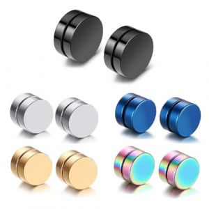 5 Paires Boucle d'Oreille Homme Magn&eacute;tique Acier Inoxydable Magn&eacute;tiques Fausse Boucle d'Oreille (STANMAR CONCEPT, neuf)